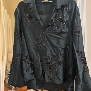Zara Black Button Up Sequin Women's Top
